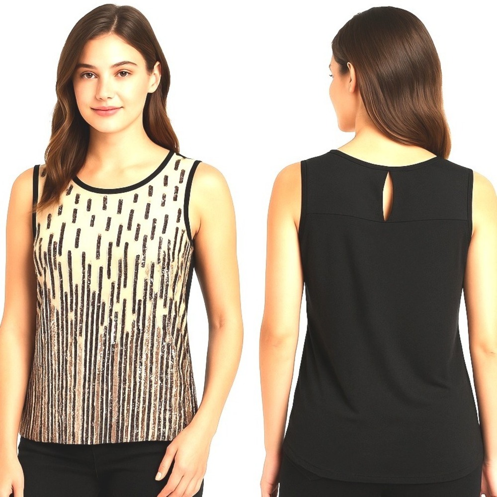 Anthropologie TINY Sleeveless Tank Top SM Cream Multi Sequin Stripe Boho Artsy‎